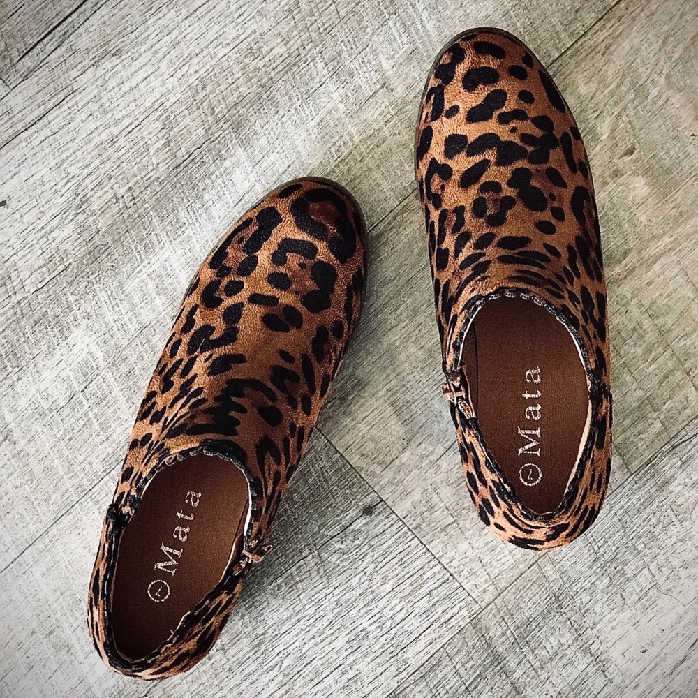 New Leopard Suede Chunky Ankle Round Zip Boots - Picture 7 of 9